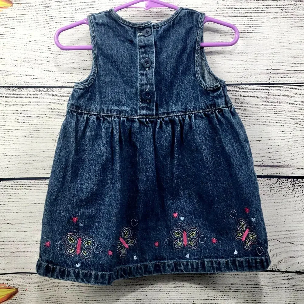 Vintage Oshkosh Denim Butterfly Embroidered Dress‎ Size 18 months